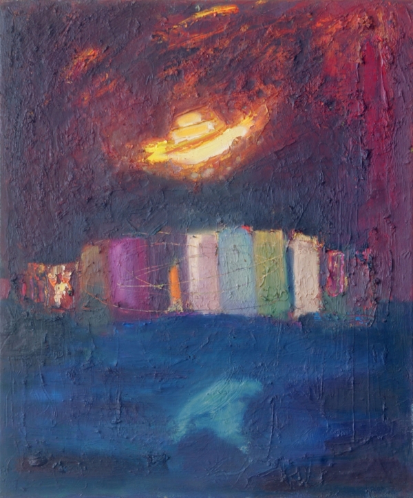 Wizyta, olej na płótnie, 50 x 70 cm, 2007