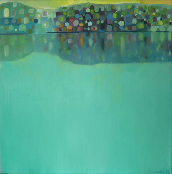 Refleksja na Soci, olej na płótnie, 93 x 93 cm, 2022