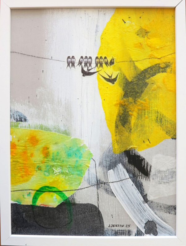 Wolność, akryl, kolaż na desce, 21 x 30 cm, 2025