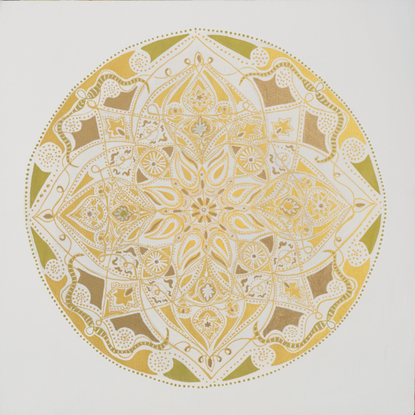 Złoty Świat, technika mieszana na płótnie, 70 x 70 cm, 2022