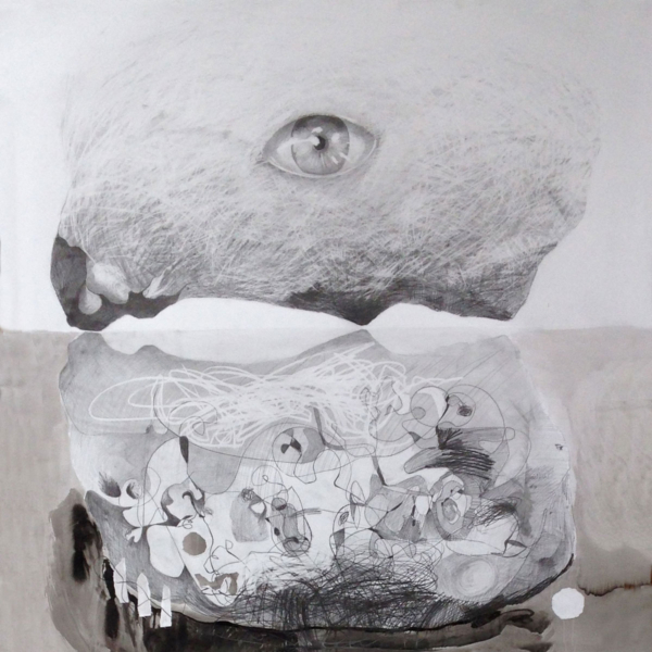 Podświadomość, 2022, tusz, ołówek na papierze, 200 x 200 cm