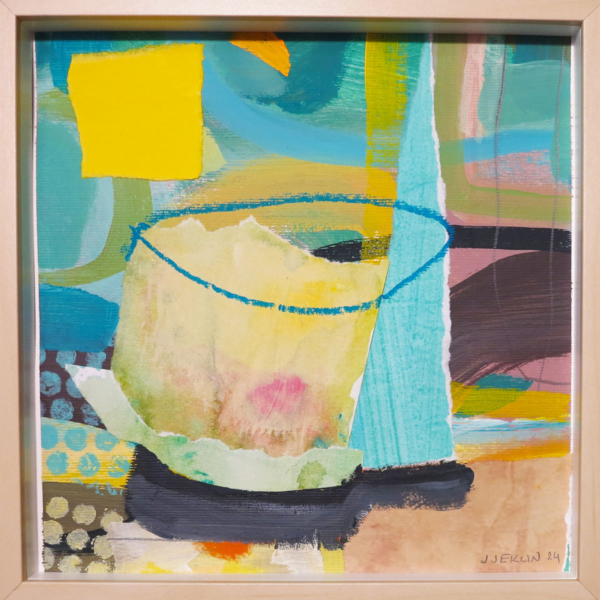 Pełna Miska, kolaż, akryl na papierze, 22 x 22 cm, 2024