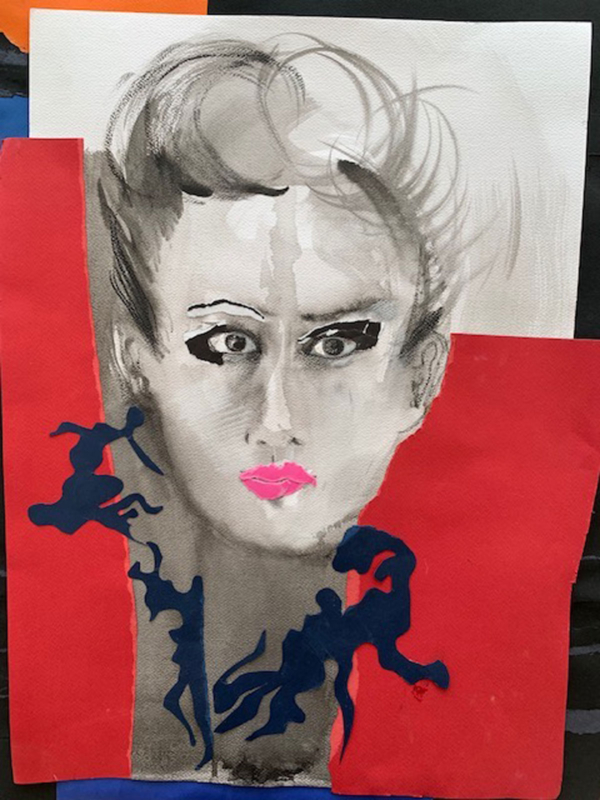 Naszyjnik, kolaż na papierze, tusz, 50 x 70 cm, 2015