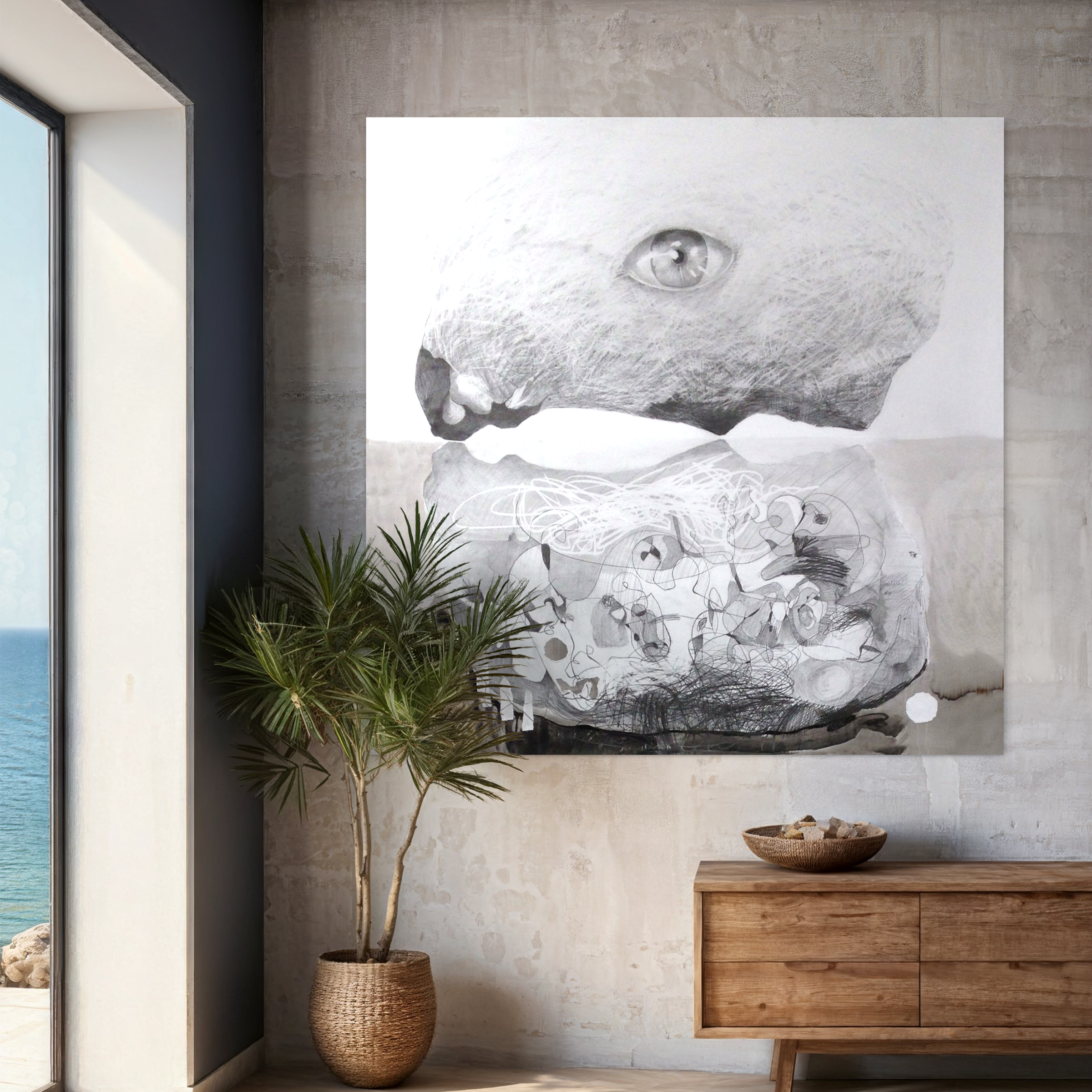 Podświadomość, 2022, tusz, ołówek na papierze, 200 x 200 cm - obrazek 3