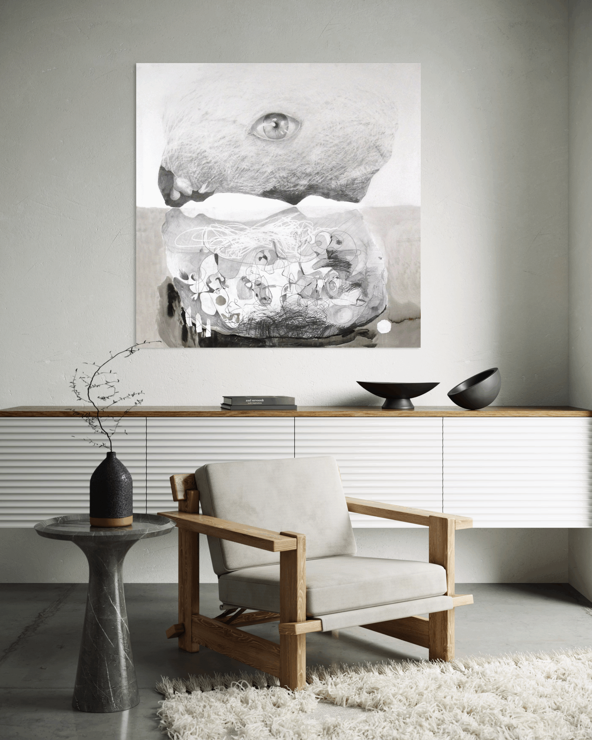 Podświadomość, 2022, tusz, ołówek na papierze, 200 x 200 cm - obrazek 2